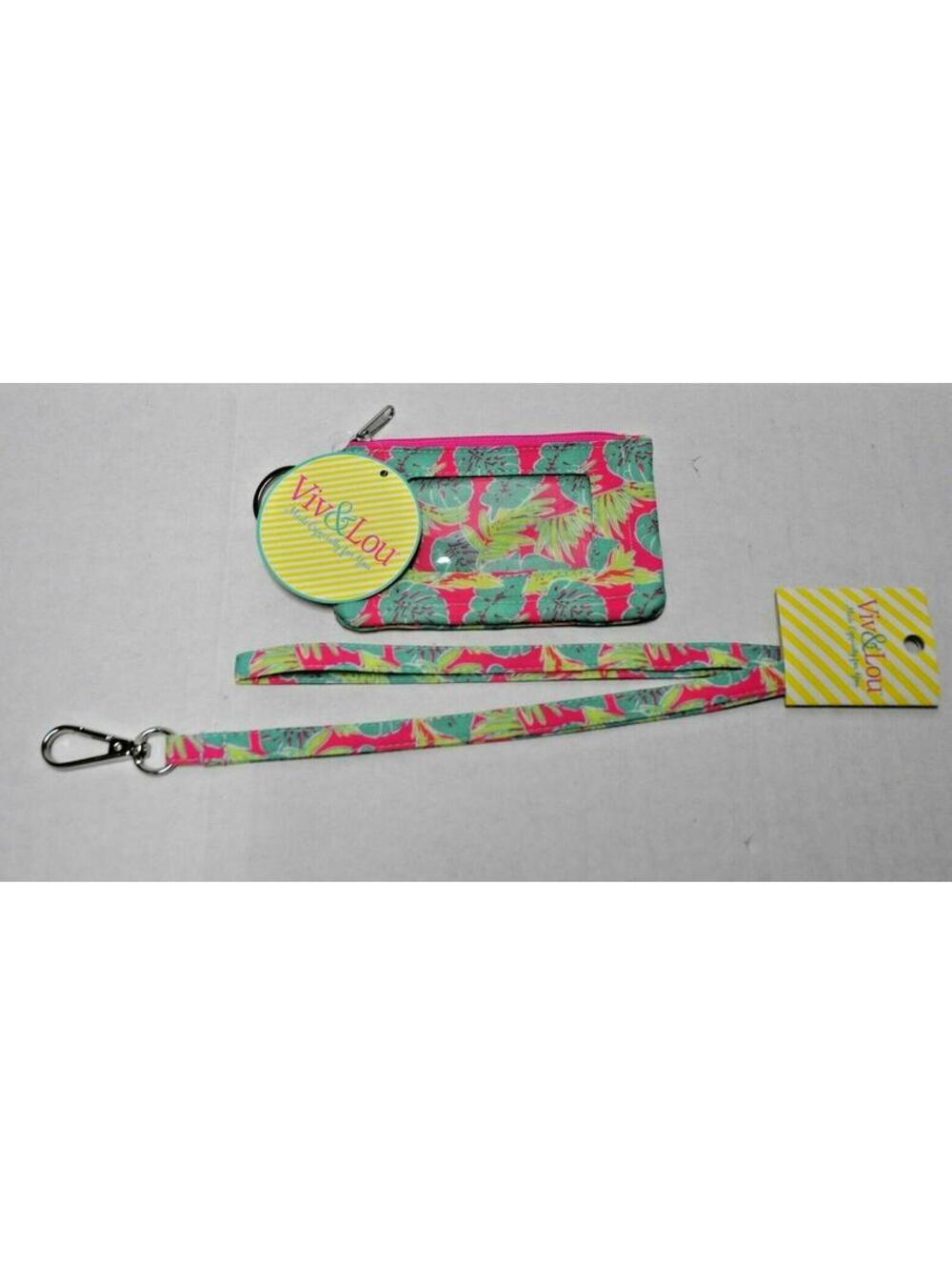 Tropical Lanyard & ID Case Badge Holder Zippered Pouch with Clear Window